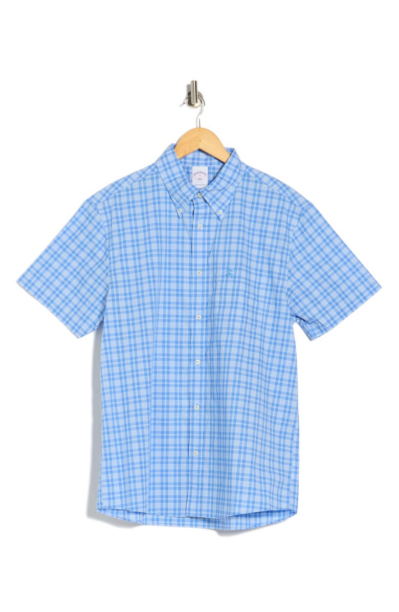 Brooks Brothers Seasonal Patterns Check Short Sleeve Button Front Shirt, Alternate, color, Ultramarinepld