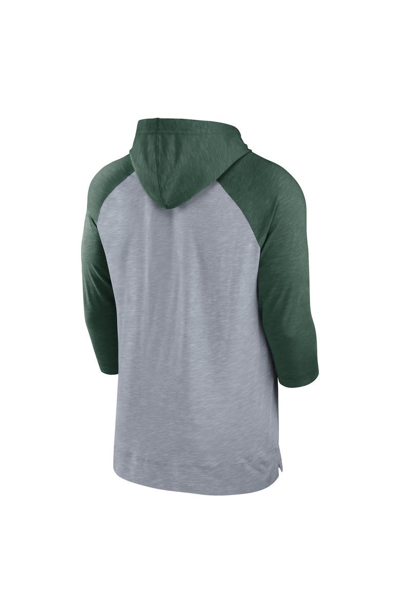 Nike Men's Nike Heather Gray/Heather Green Green Bay Packers Raglan 3/4-Sleeve Pullover Hoodie, Alternate, color, 