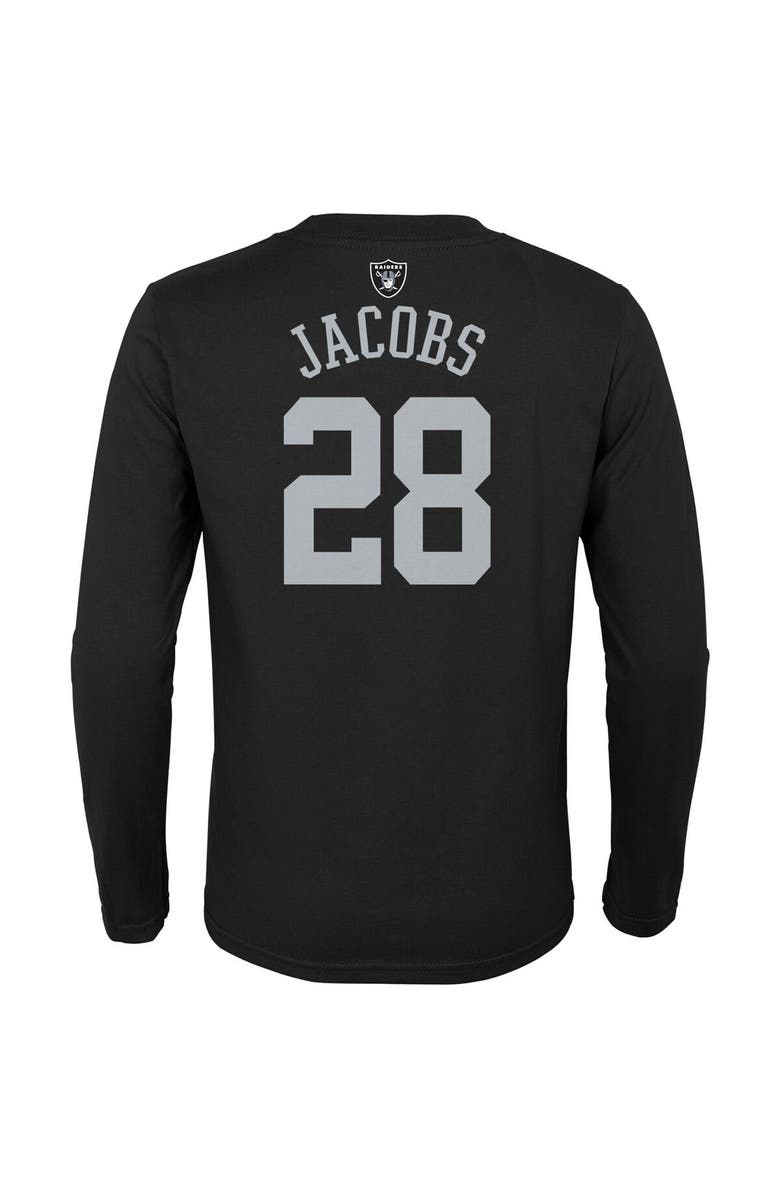 Outerstuff Youth Josh Jacobs Black Las Vegas Raiders Mainliner Player Name & Number Long Sleeve T-Shirt, Alternate, color, 