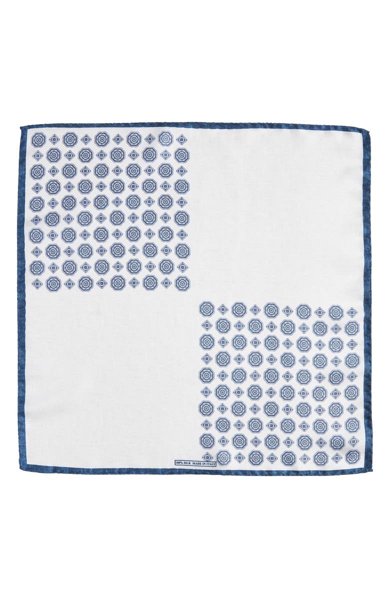 Nordstrom Medallion Reversible Silk Pocket Square, Alternate, color, White
