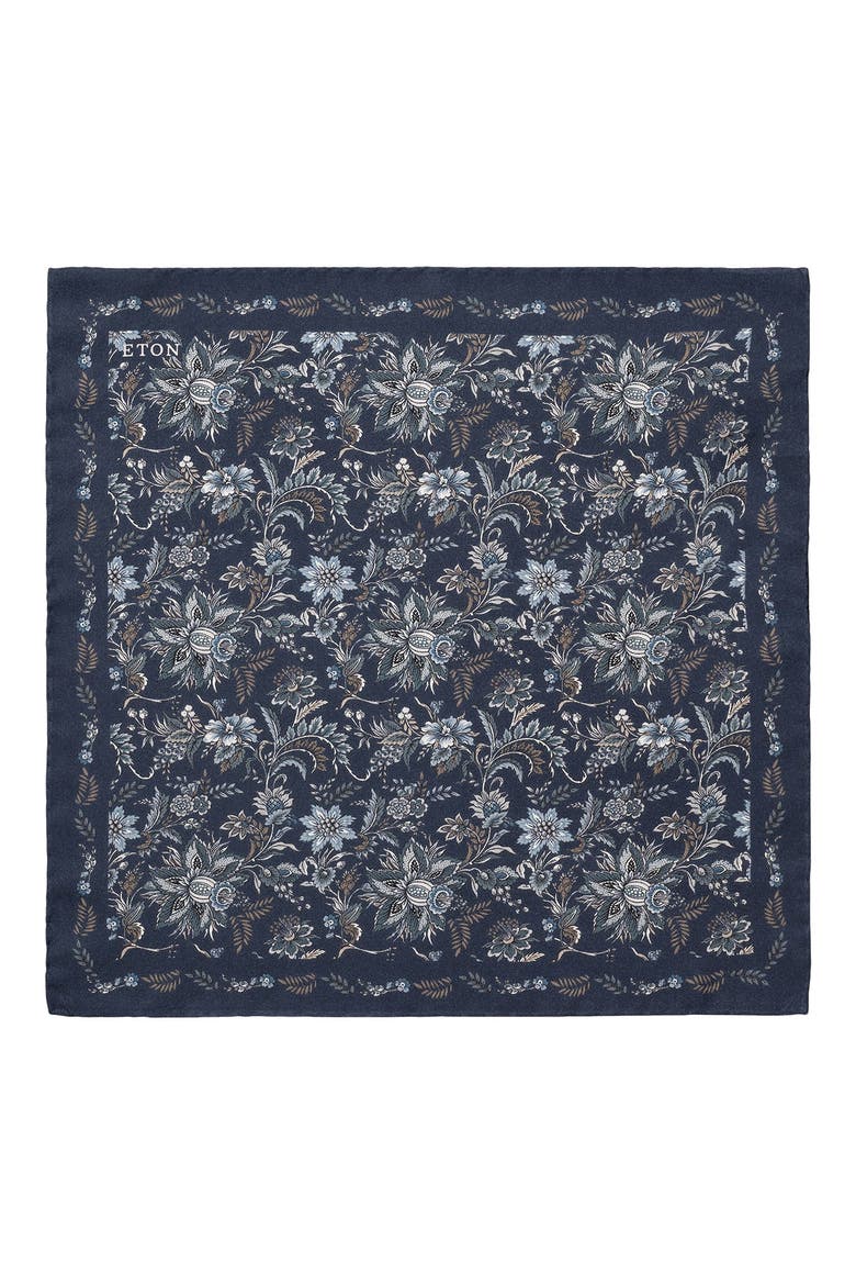 Floral Silk Pocket Square, Alternate, color, NAVY