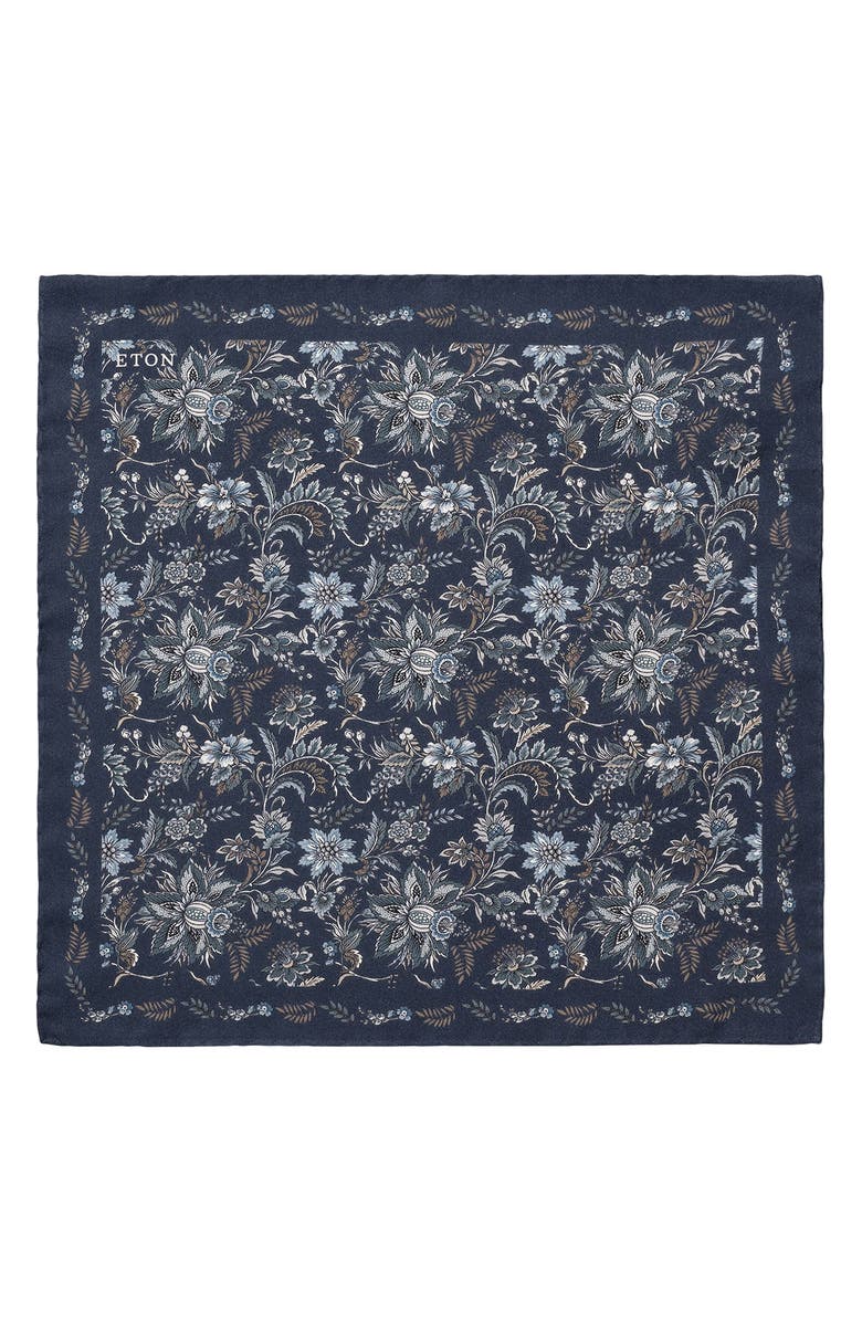 Eton Floral Silk Pocket Square, Alternate, color, Navy