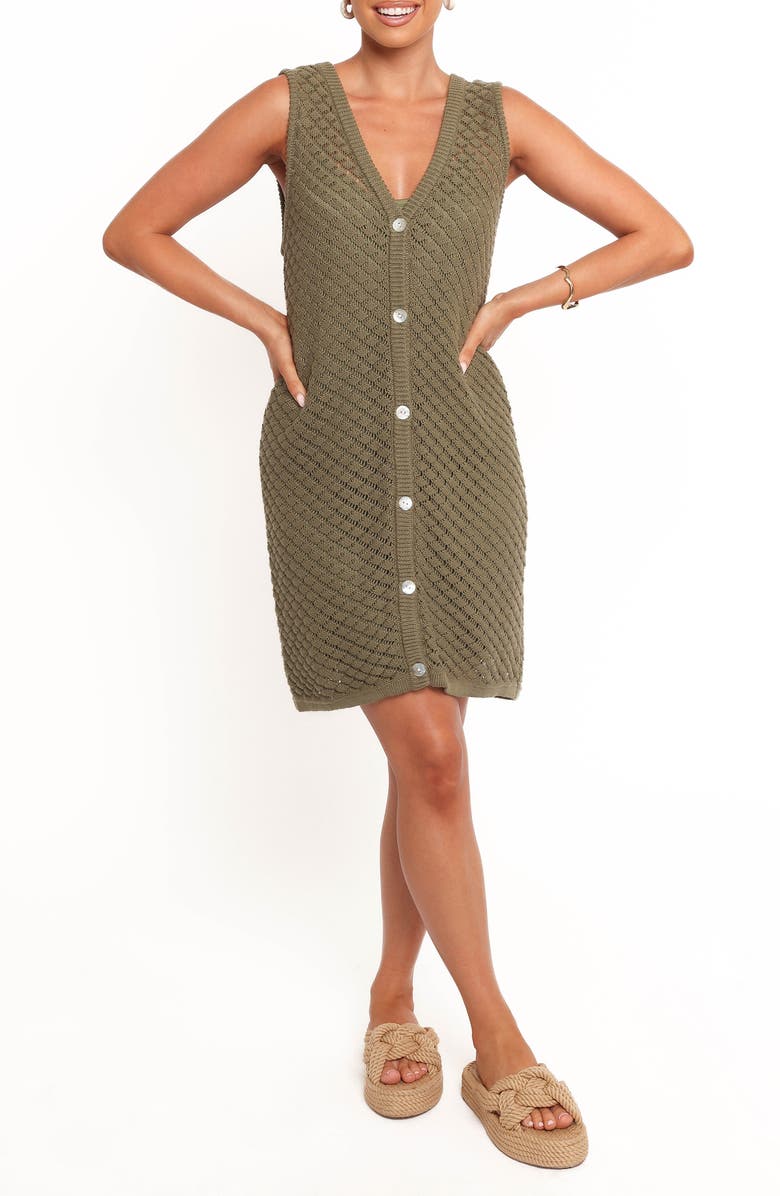 Petal & Pup Luan Pointelle Stitch Cotton Minidress, Main, color, Olive