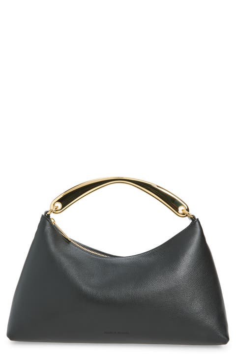Rhea Metal Handle Leather Handbag