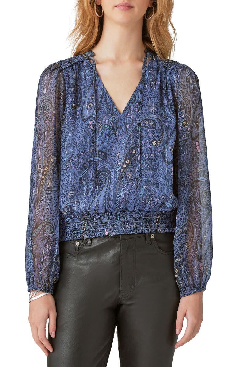 Lucky Brand Paisley Metallic Thread Bubble Hem Top, Main, color,