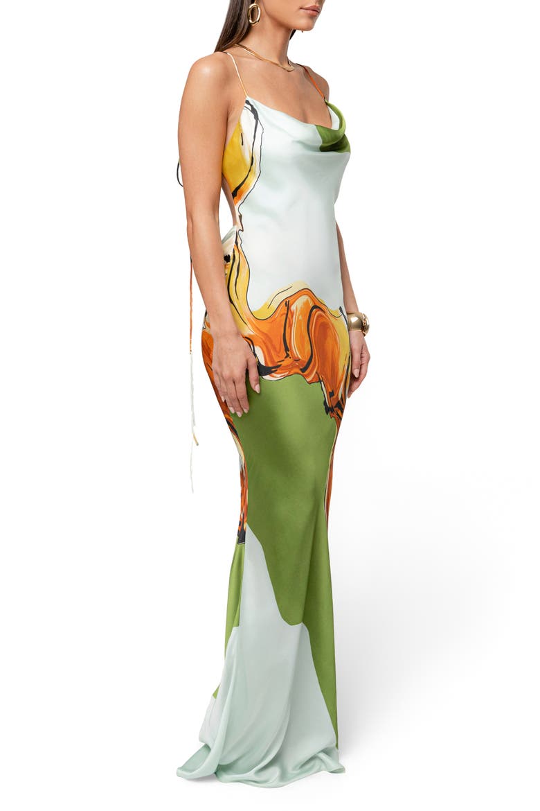 Golden Touch Drape Maxi Slipdress, Alternate, color, GREEN
