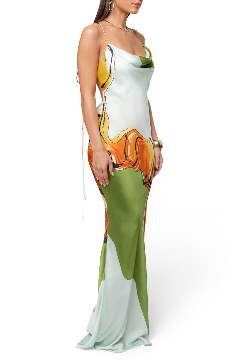 JLUXLABEL Golden Touch Drape Maxi Slipdress, Alternate, color, Green