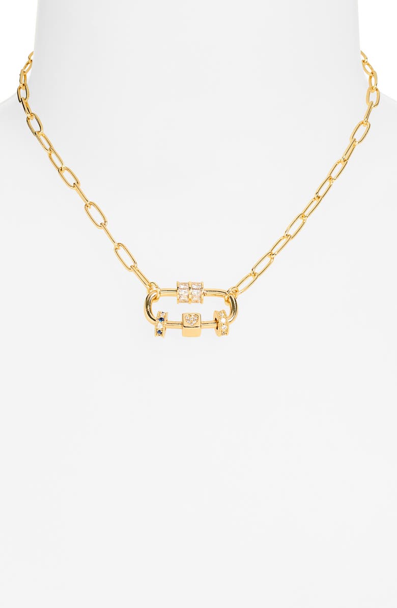 Leith Cubic Zirconia Rondelle Charm Carabiner Pendant Necklace, Alternate, color, Clear- Gold