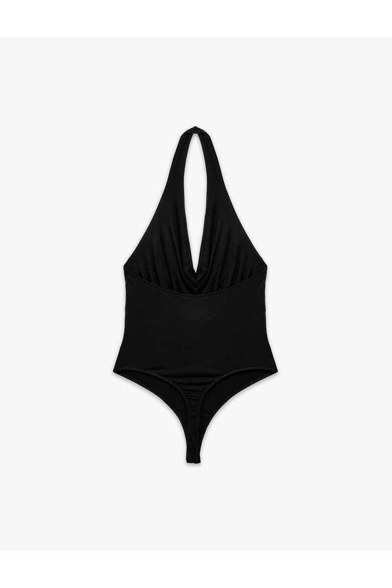 Halter Neck Drape Bodysuit, Alternate, color, BLACK
