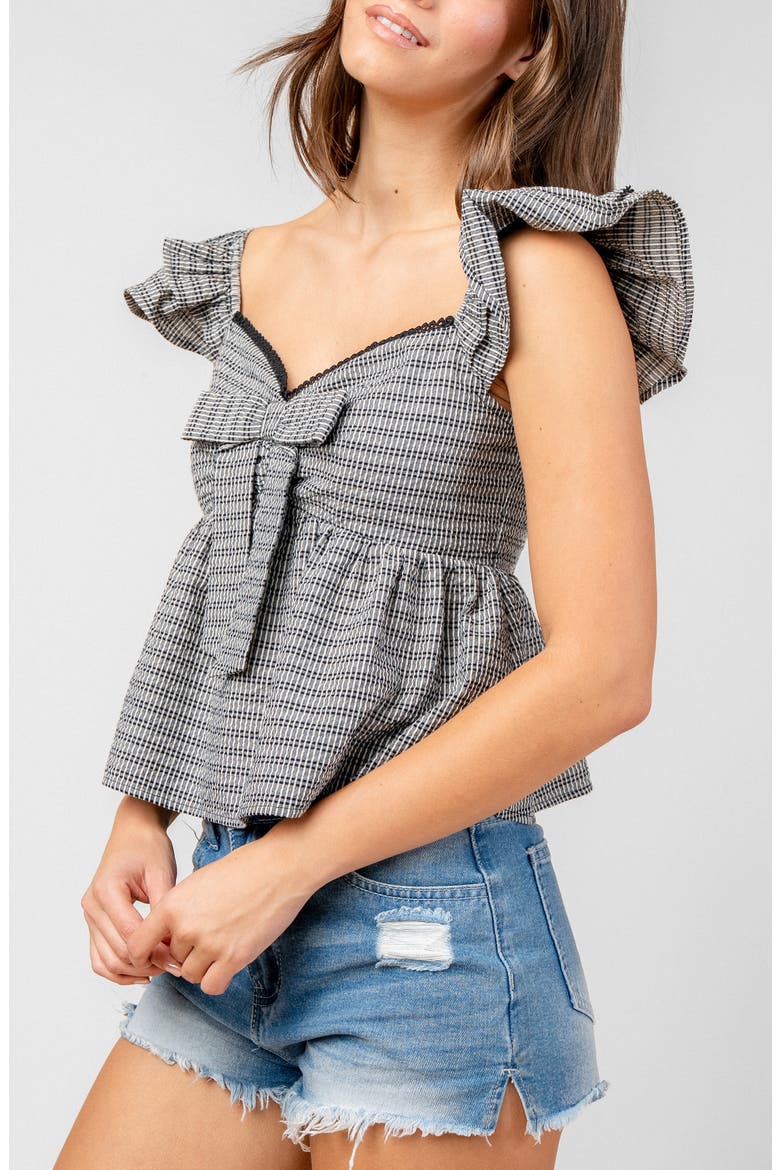 Ruffled Sleeve Babydoll Top, Alternate, color, BLACK