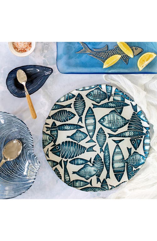 Vietri Isola Glass Round Platter In Blue