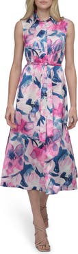 DKNY Floral Sleeveless Shirtdress