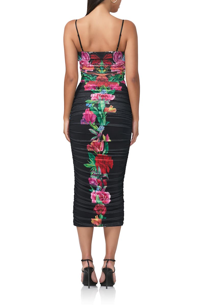 AFRM Hazel Print Ruched Mesh Midi Dress, Alternate, color,
