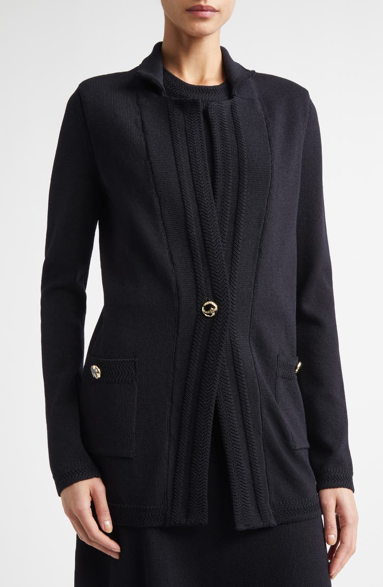 ST. JOHN Legacy Wool Blend Sweater Coat, Alternate, color, Black