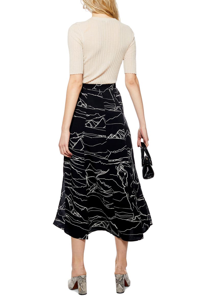Horse Scribble Midi Skirt, Alternate, color, BLACK MULTI