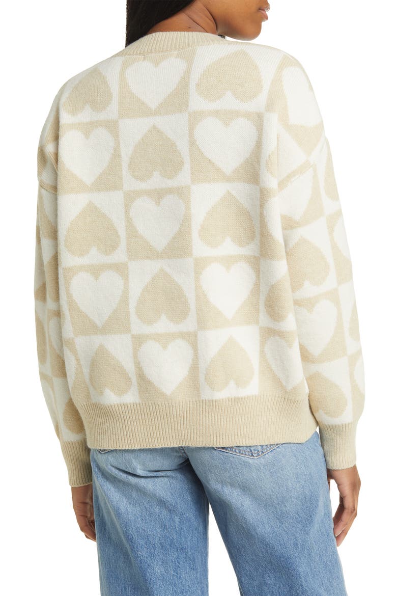 Heart Jacquard Sweater, Alternate, color, CREAM WHITE