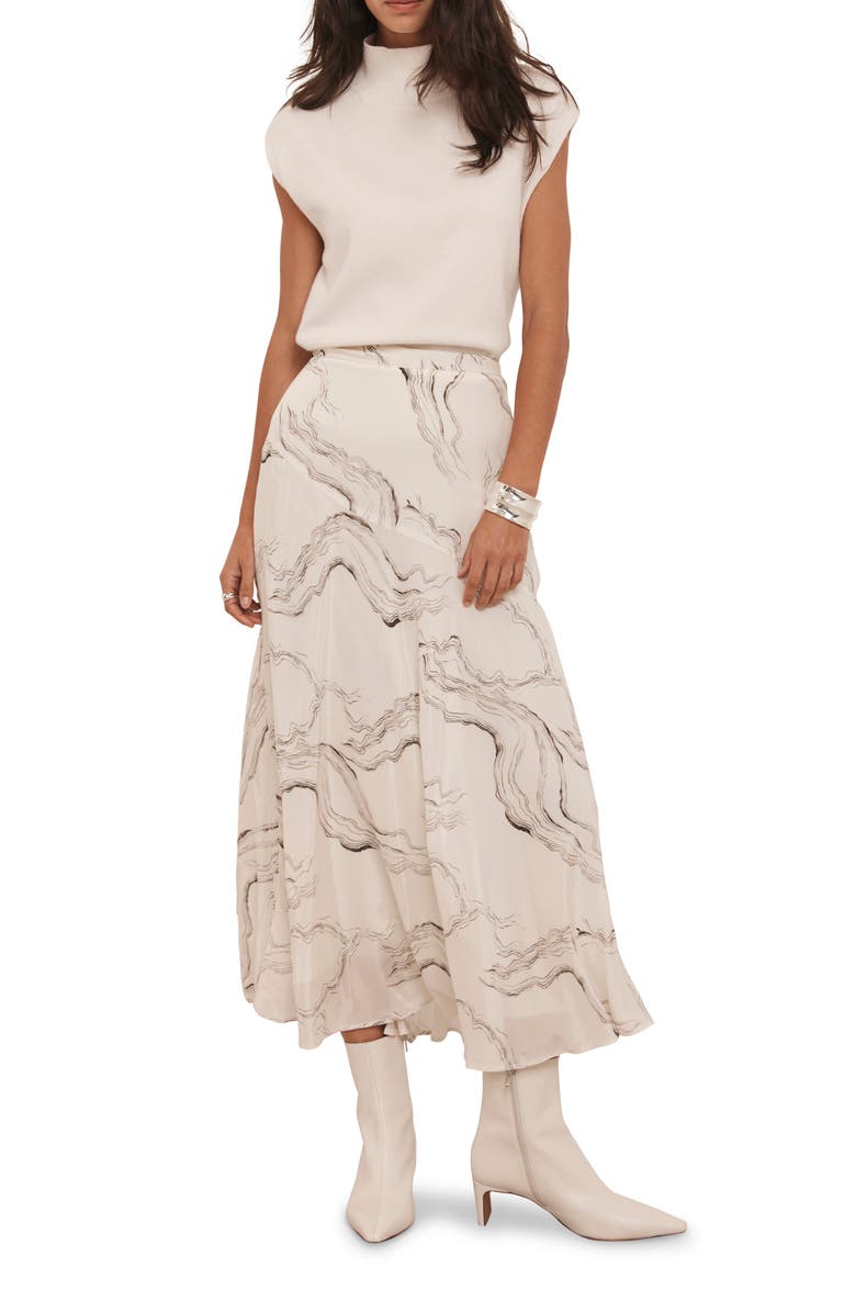 MINT VELVET Marble Print Midi Skirt, Main, color, Cream