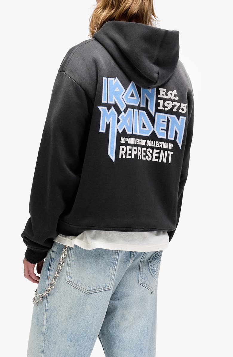 Represent Iron Maiden Anniversary Zip Hoodie, Alternate, color, Stained Black