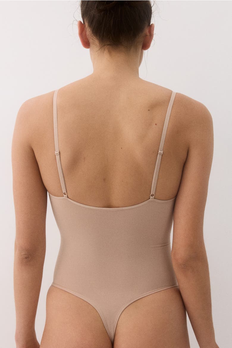 Firm Shape Sculpting Thong Bodysuit, Alternate, color, Light beige