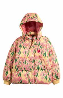 Mini Rodini Kids' Floral Puffer Jacket with Removable Hood