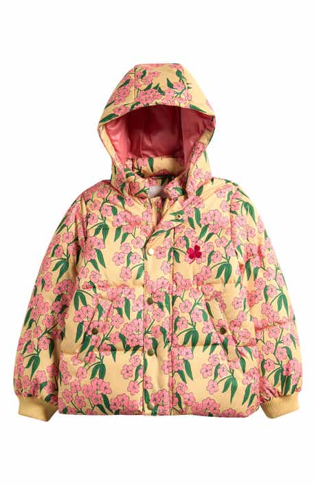 Mini Rodini Kids' Floral Puffer Jacket with Removable Hood