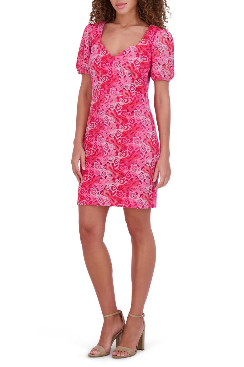 Embroidered Lace Puff Sleeve Minidress, Alternate, color, PINK MULTI
