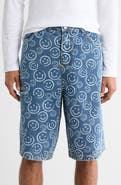 WeSC Smiley Face Long Denim Shorts