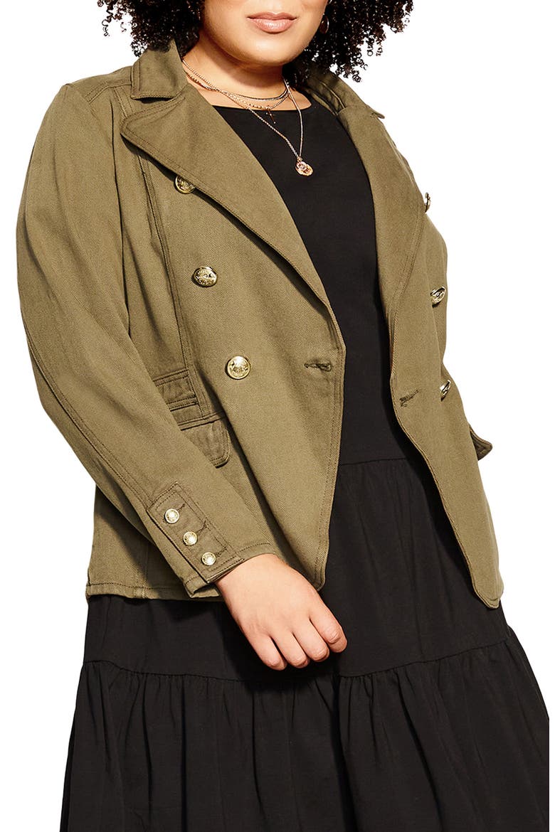 Harper Denim Blazer Jacket, Main, color, KHAKI