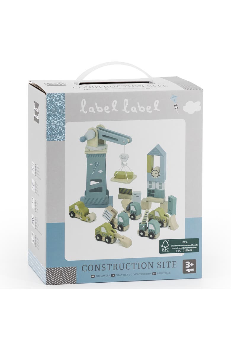 Wooden Construction Site Play Set, 13 Blocks, 6 Vehicles, Ages 3+, Alternate, color, Multicolored
