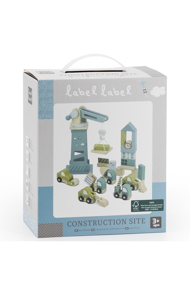 Label Label Wooden Construction Site Play Set, 13 Blocks, 6 Vehicles, Ages 3+, Alternate, color, Multicolored