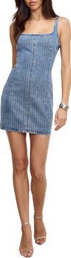 Good American Rhinestone Denim Shift Dress