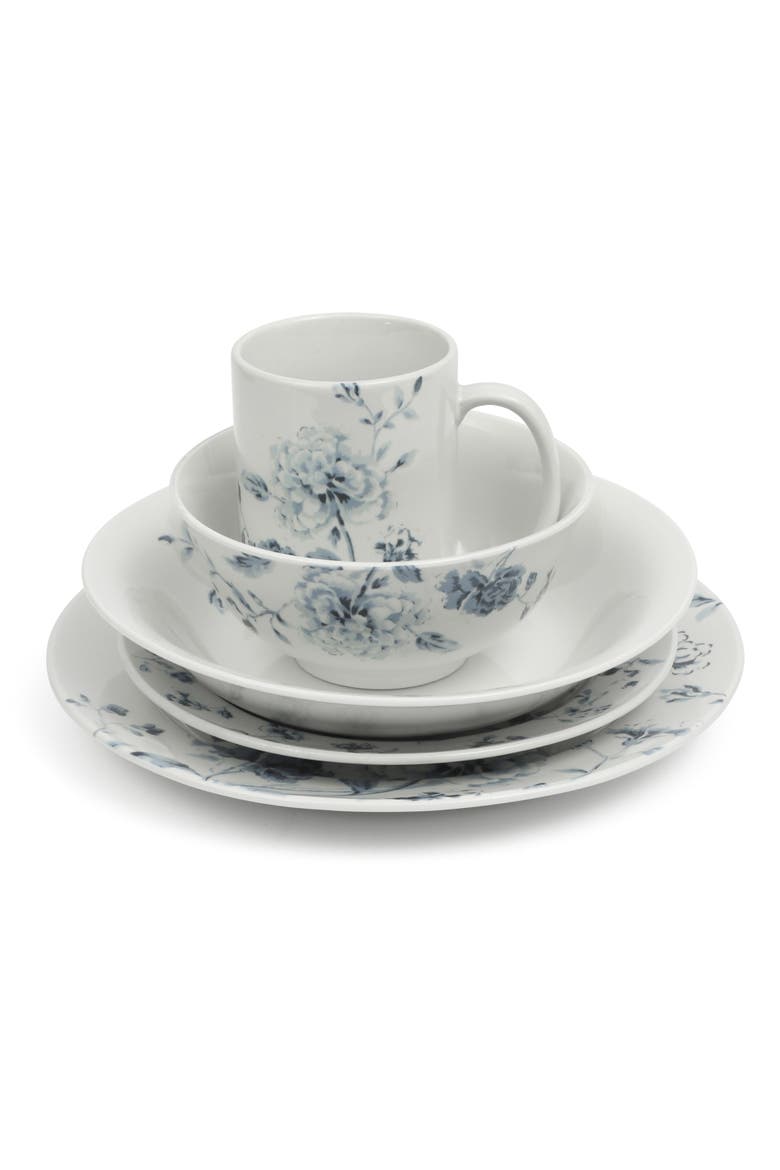 Empress Bouquet Decorated Chip-Resistant Porcelain Dinnerware Set, Alternate, color, Blue Floral