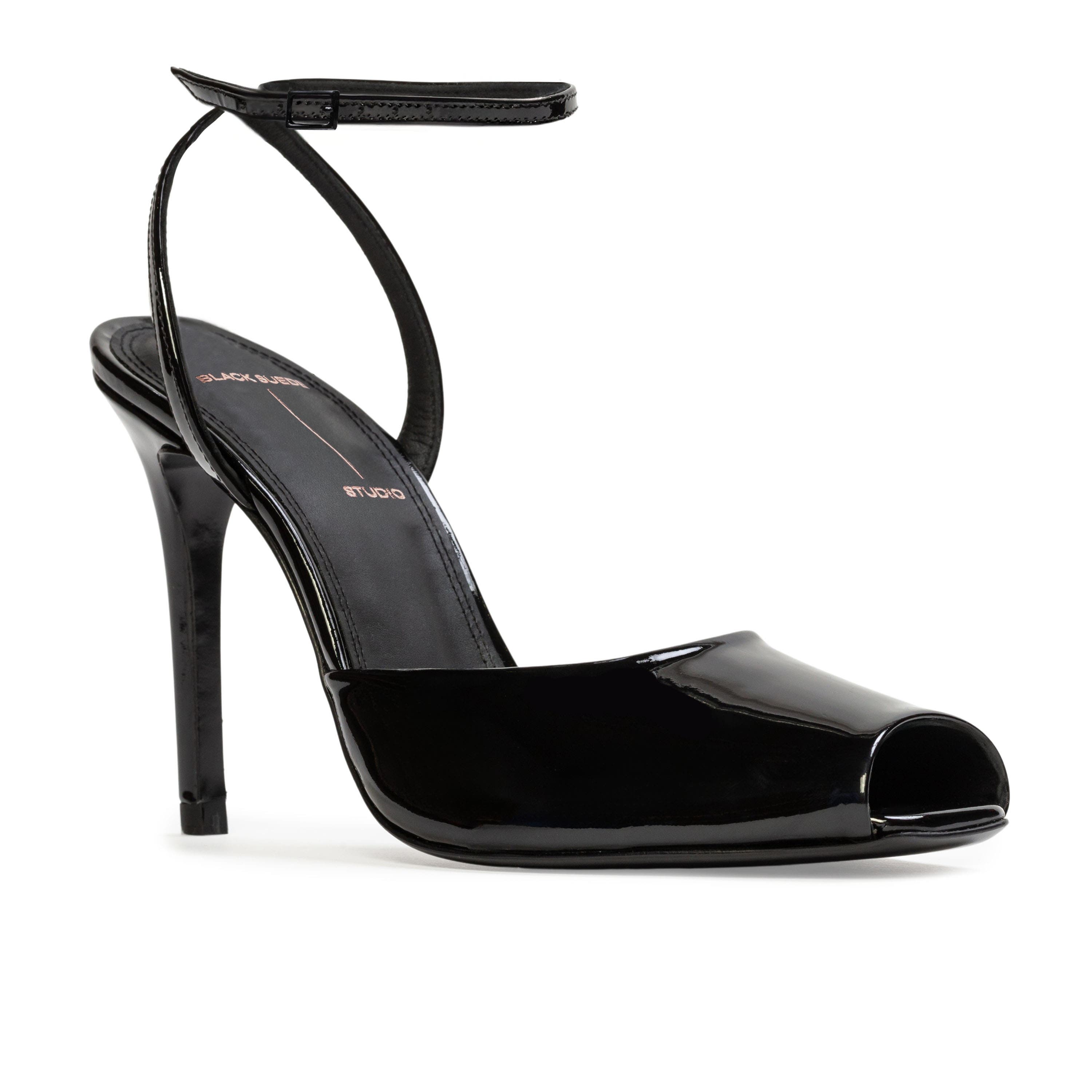 BLACK SUEDE STUDIO Wren 100 Sandal, Alternate, color, Black Patent Leather