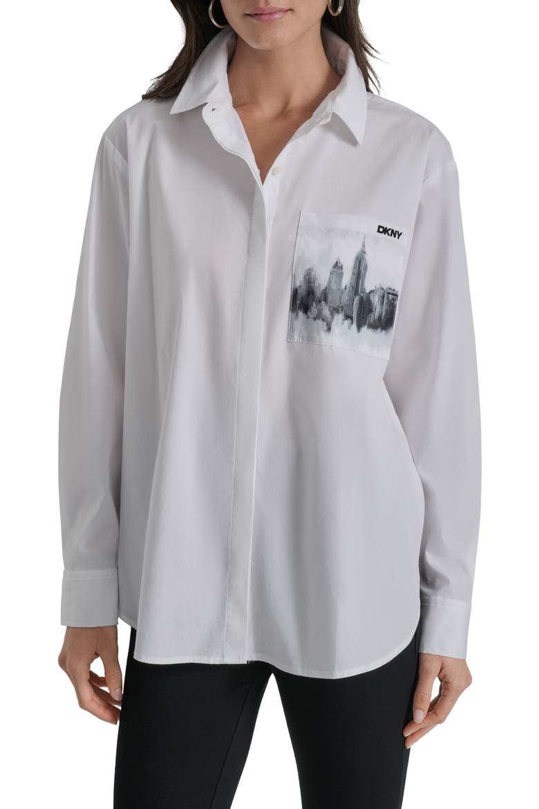Skyline Pocket Oversize Long Sleeve Button-Up Shirt, Main, color, WHITE