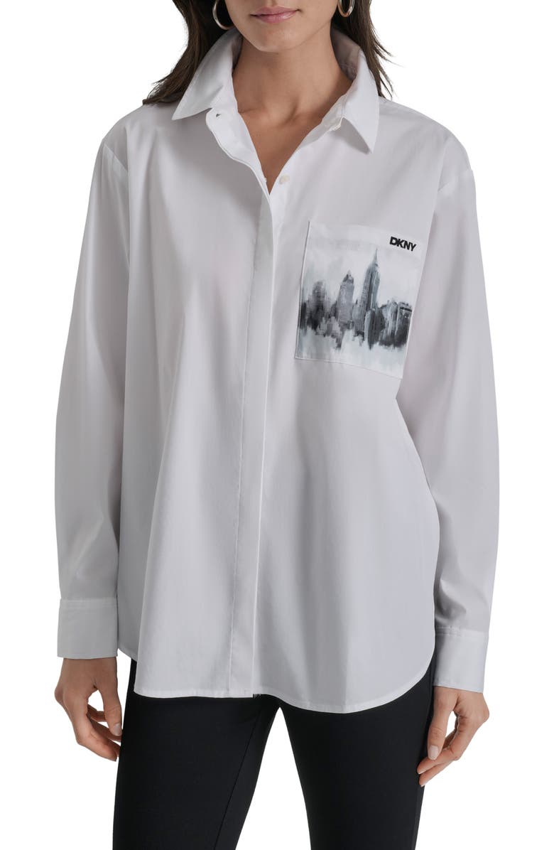 DKNY Skyline Pocket Oversize Long Sleeve Button-Up Shirt, Main, color, 