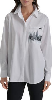 DKNY Skyline Pocket Oversize Long Sleeve Button-Up Shirt