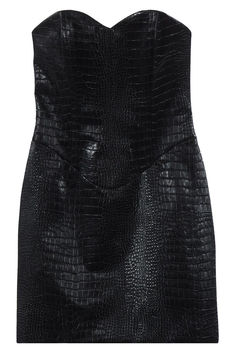Croc Embossed Faux Leather Minidress, Alternate, color, BLACK