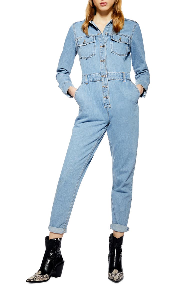 Slouchy Denim Boilersuit, Main, color, MID DENIM