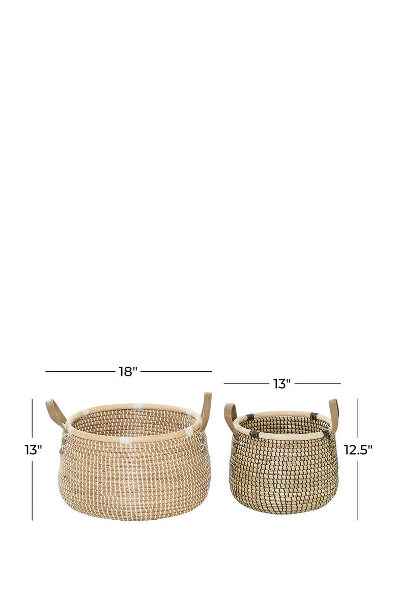 Brown Banana Leaf Contemporary Storage Basket with Handles - Set of 2, Alternate, color, BROWN
