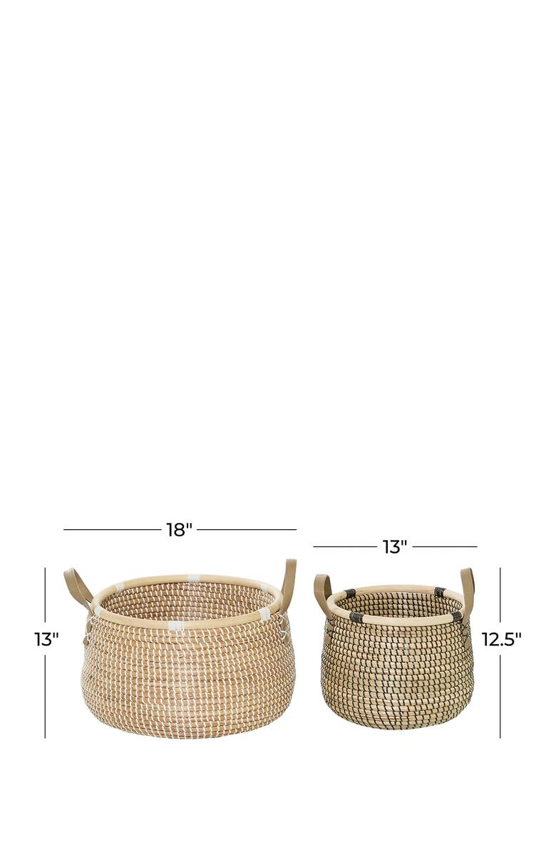 GINGER BIRCH STUDIO Brown Banana Leaf Contemporary Storage Basket with Handles - Set of 2, Alternate, color, Brown