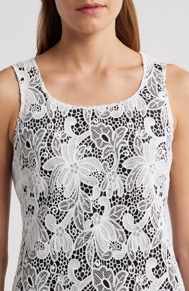 Tahari ASL Tie Back Lace Sheath Dress, Alternate, color, Ivory Black