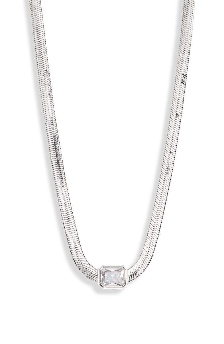 Nordstrom Cubic Zirconia Station Snake Chain Necklace, Main, color, Clear- Silver