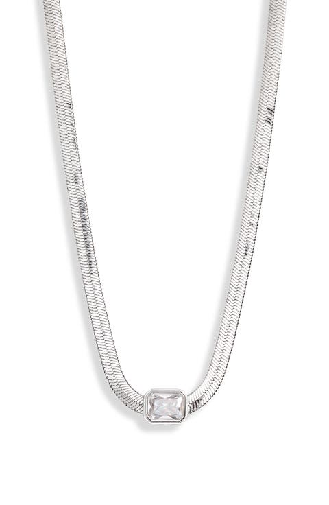 Cubic Zirconia Station Snake Chain Necklace