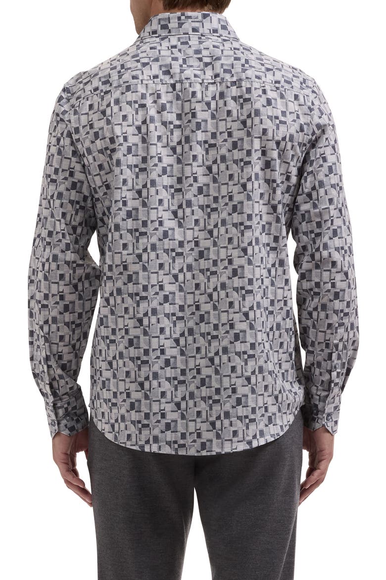 Axel Shaped Fit Print Button-Up Shirt, Alternate, color, SLATE