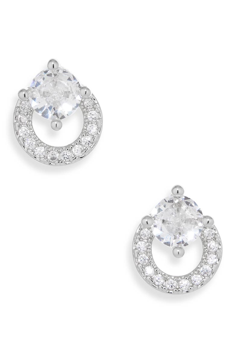 Cubic Zirconia Circle Stud Earrings, Main, color, CLEAR- SILVER