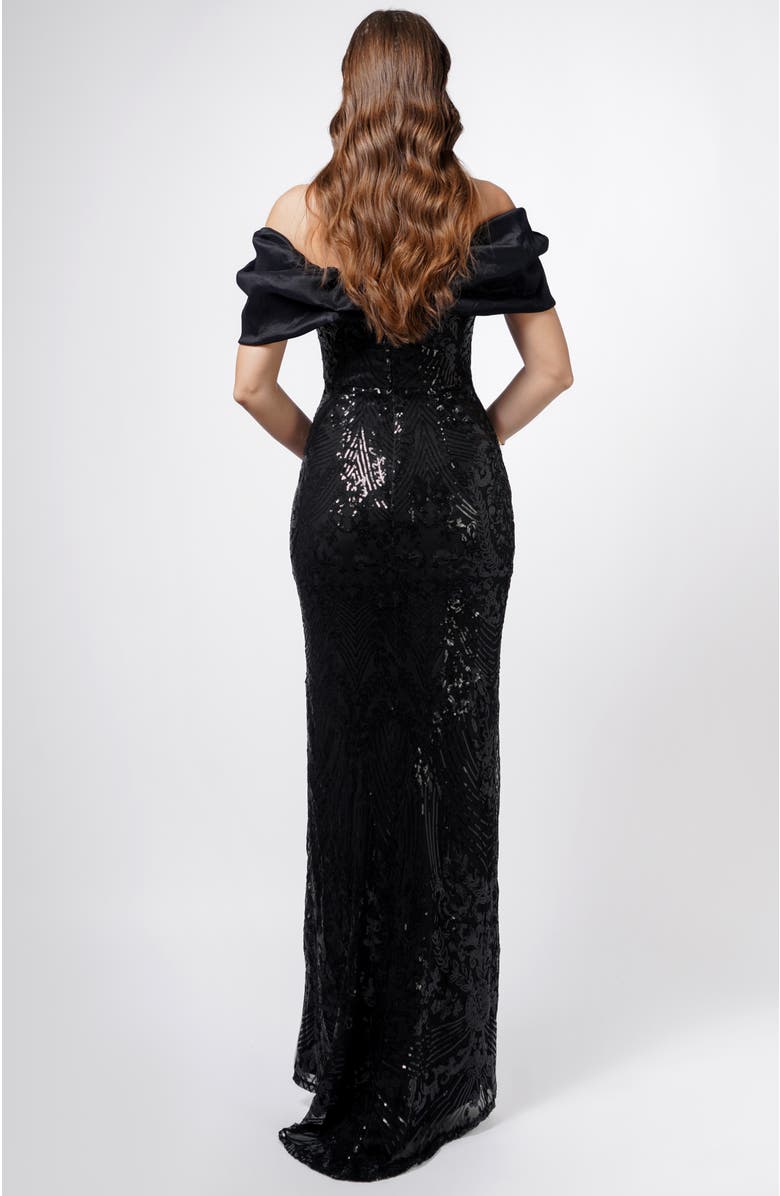 Bariano Jaylan Off Shoulder Gown, Alternate, color, Black