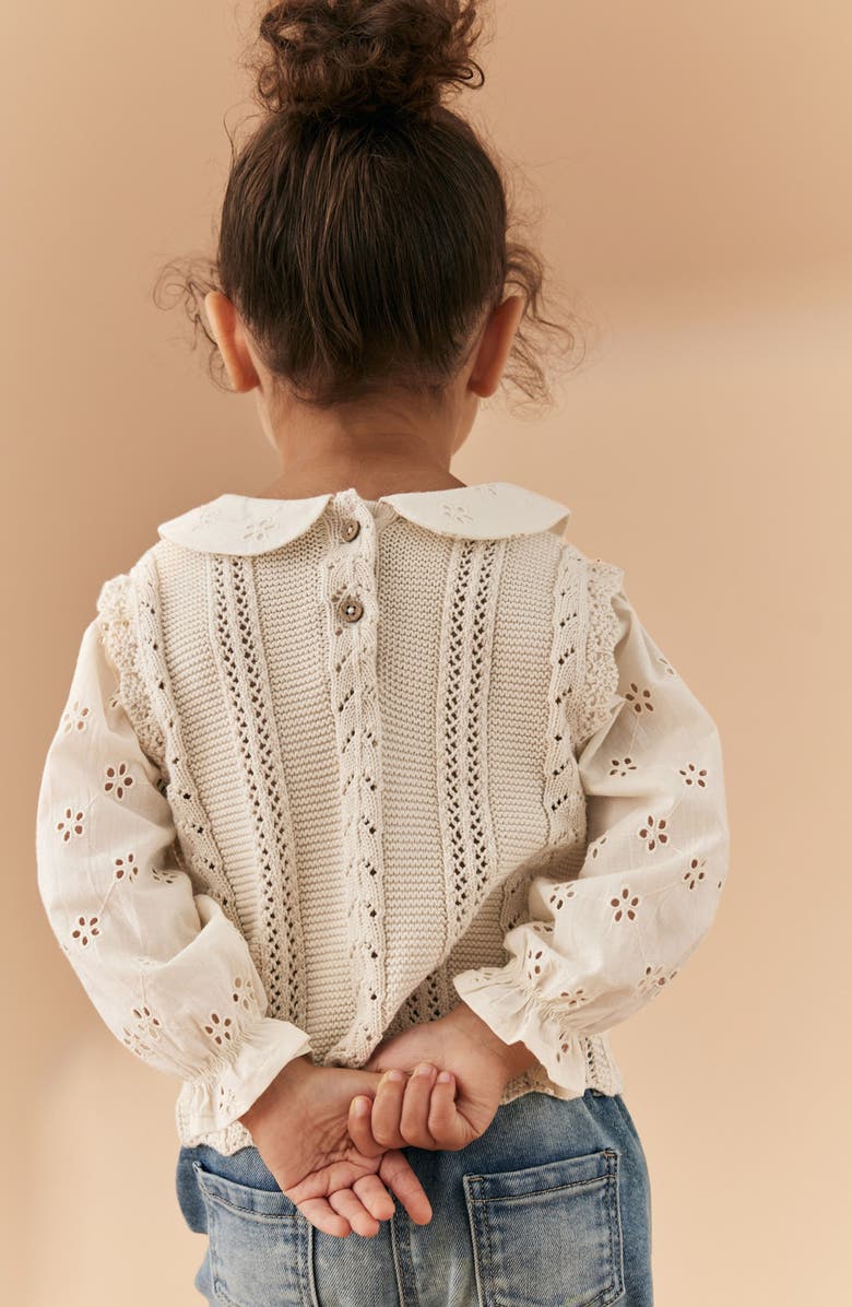 NEXT Kids' Mix Media Pointelle & Eyelet Cotton Sweater, Alternate, color,