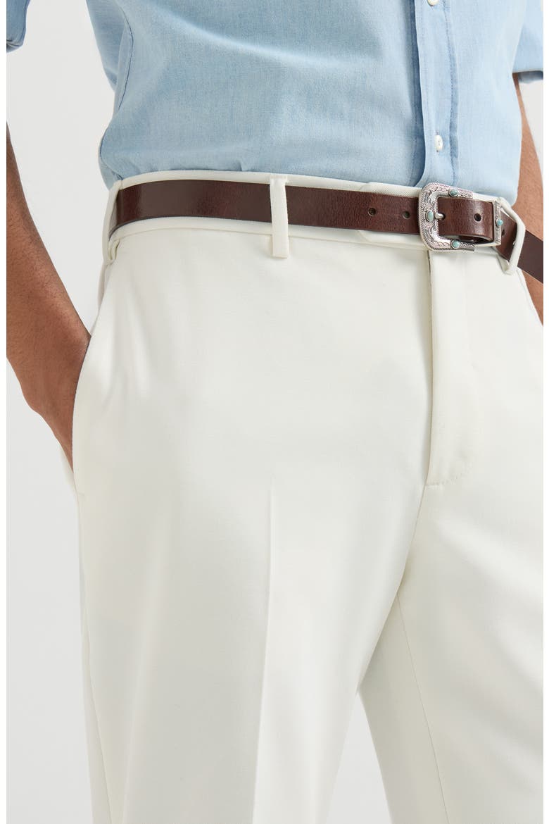 Cotton and virgin wool gabardine Italian fit trousers, Alternate, color, Panama