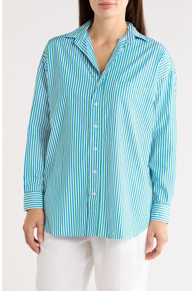 Relaxed Fit Stripe Cotton Button-Up Shirt, Main, color, BLUE TURQUOISE STRIPE