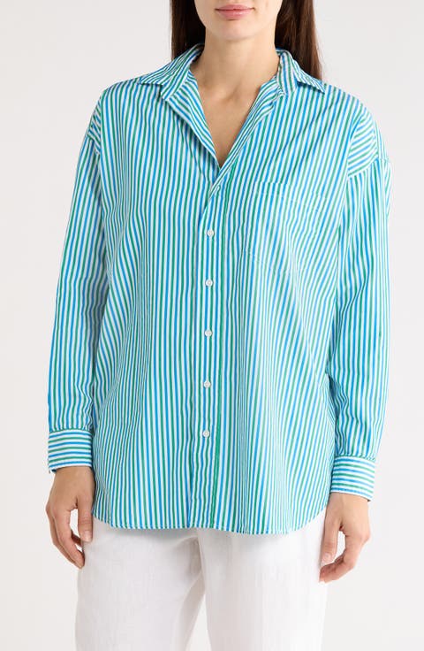 Relaxed Fit Stripe Cotton Button-Up Shirt